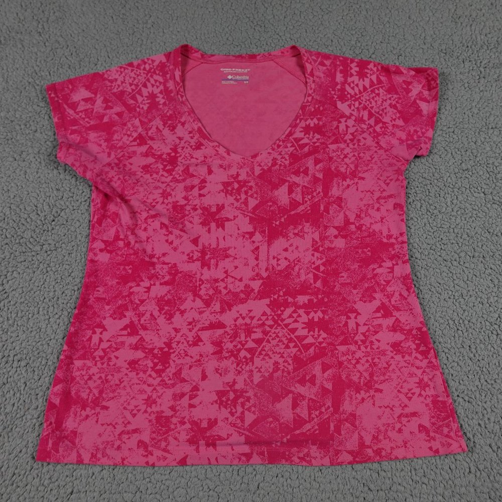 Columbia OmniFreeze Advance Cooling Short Sleeve Women Small Pink Pattern V Neck